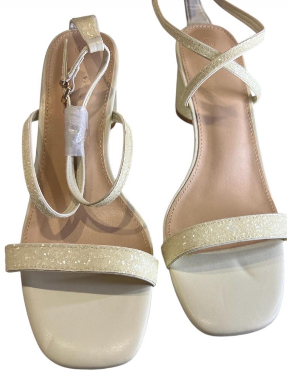 Women’s Sparkle Strappy Rounded Heel Sandals - Ivory NWOT
